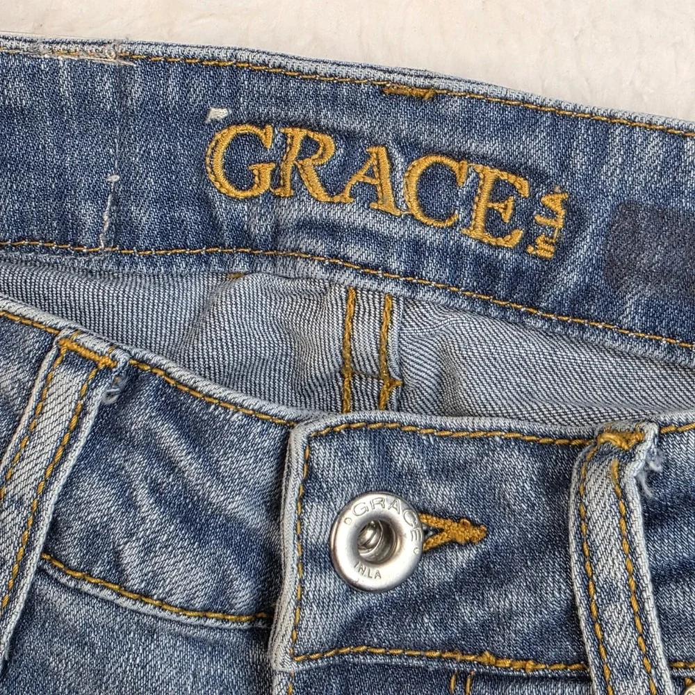 Grace In LA Jeans Size 25 Bootcut Blue Denim Stretch Embroidered Cowgirl Western
